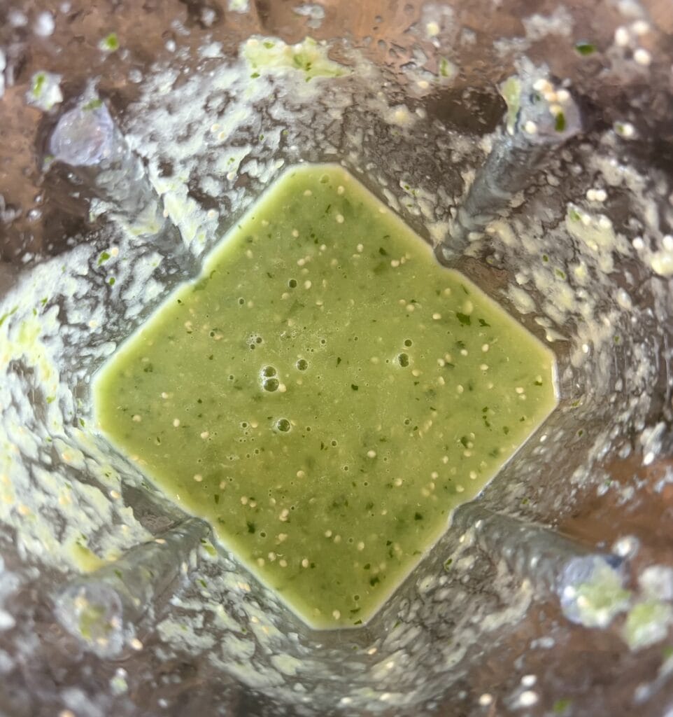 Avocado salsa verde with avocado blended.