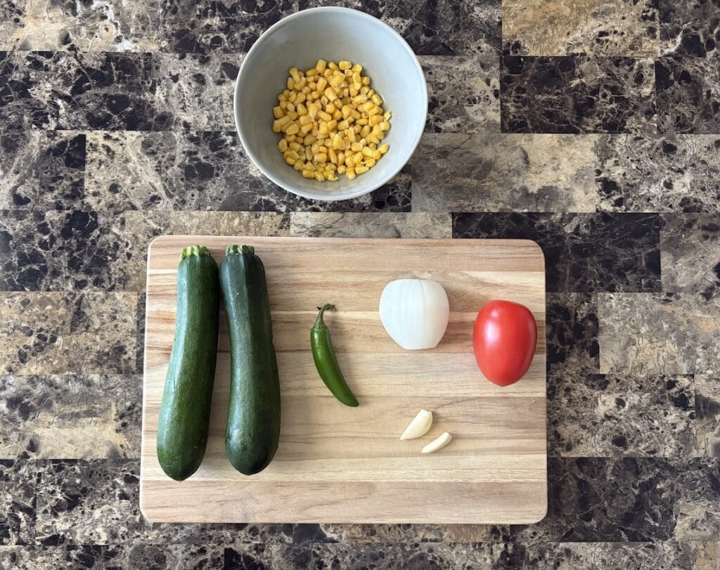 Top view of calabacitas a la Mexicana ingredients.