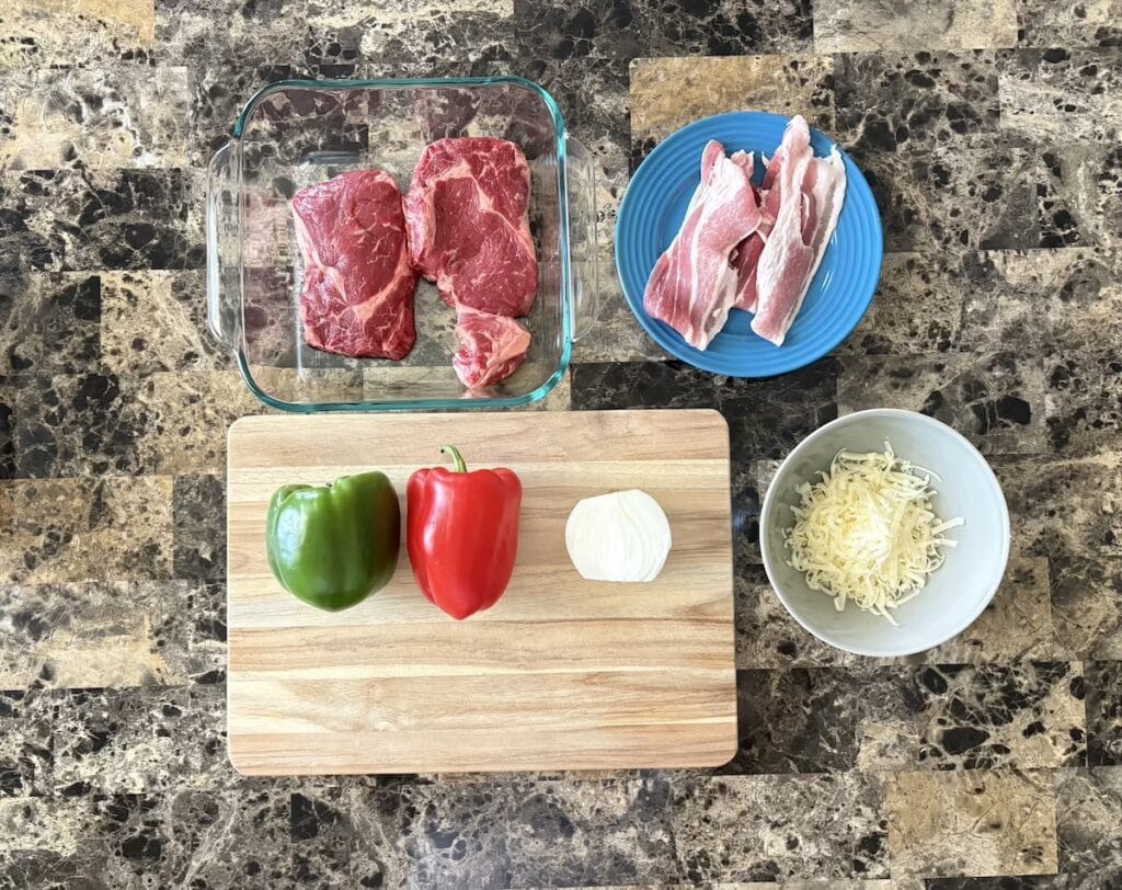 Top view of steak alambres ingredients.