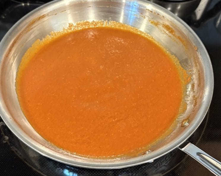 Top view of cooked chipotle meatball sauce.