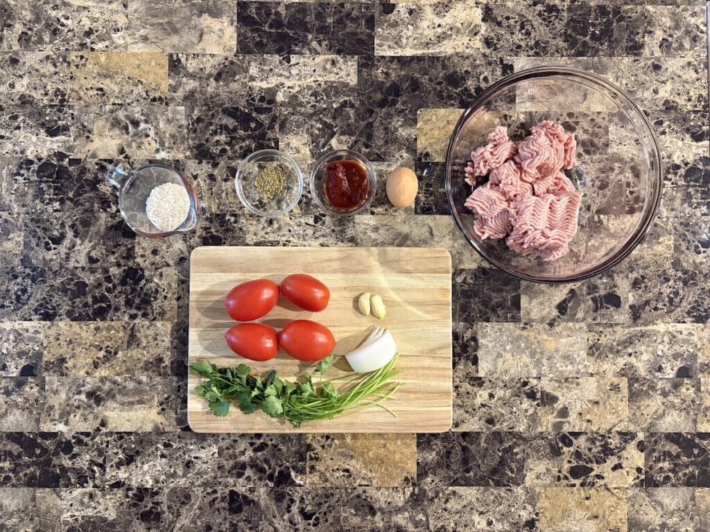 Top view of ingredients for chipotle meatballs.
