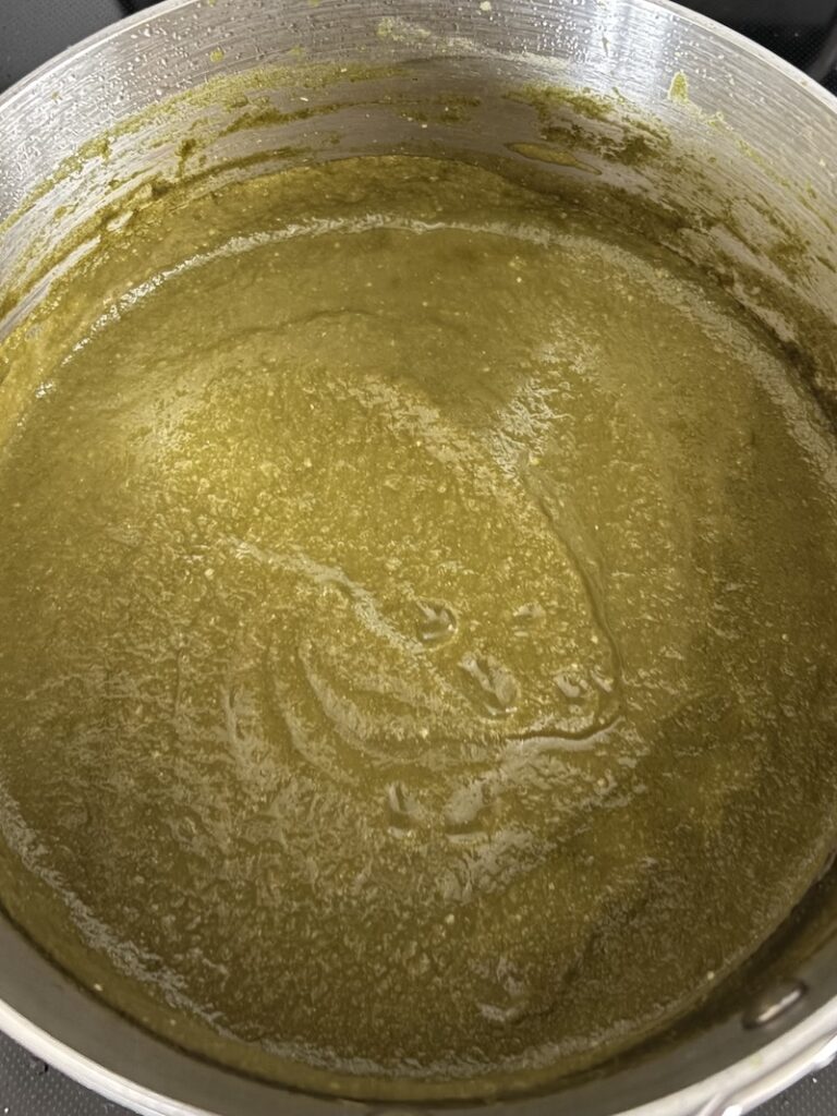 Top view of pozole verde salsa after it simmered.